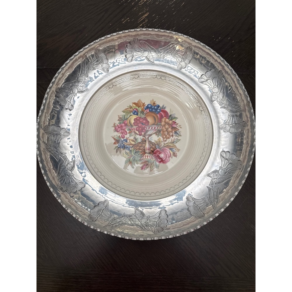 Vintage Farberware Triumph Limoges Imperial Victorian 22K White Gold Platter 15"